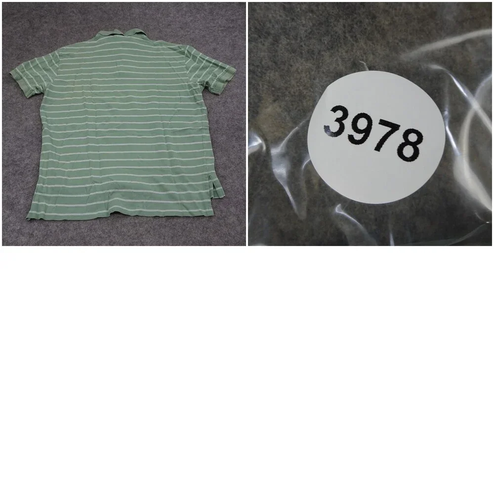 Ralph Lauren Polo Shirt Mens Large L Green Short Sleeve Striped Cotton Pony